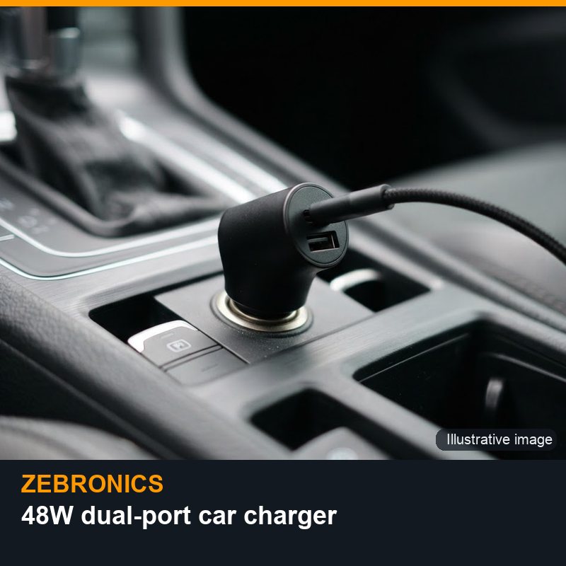Illustrative image for Zebronics 48W dual-port car charger